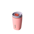 SmoothSip Slider 12oz, light coral pink body with lavender gray lid and orange slider button